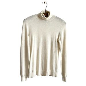 Massimo Dutti Cream Ivory Off-White Wool Silk Knit Turtleneck Sweater Size S